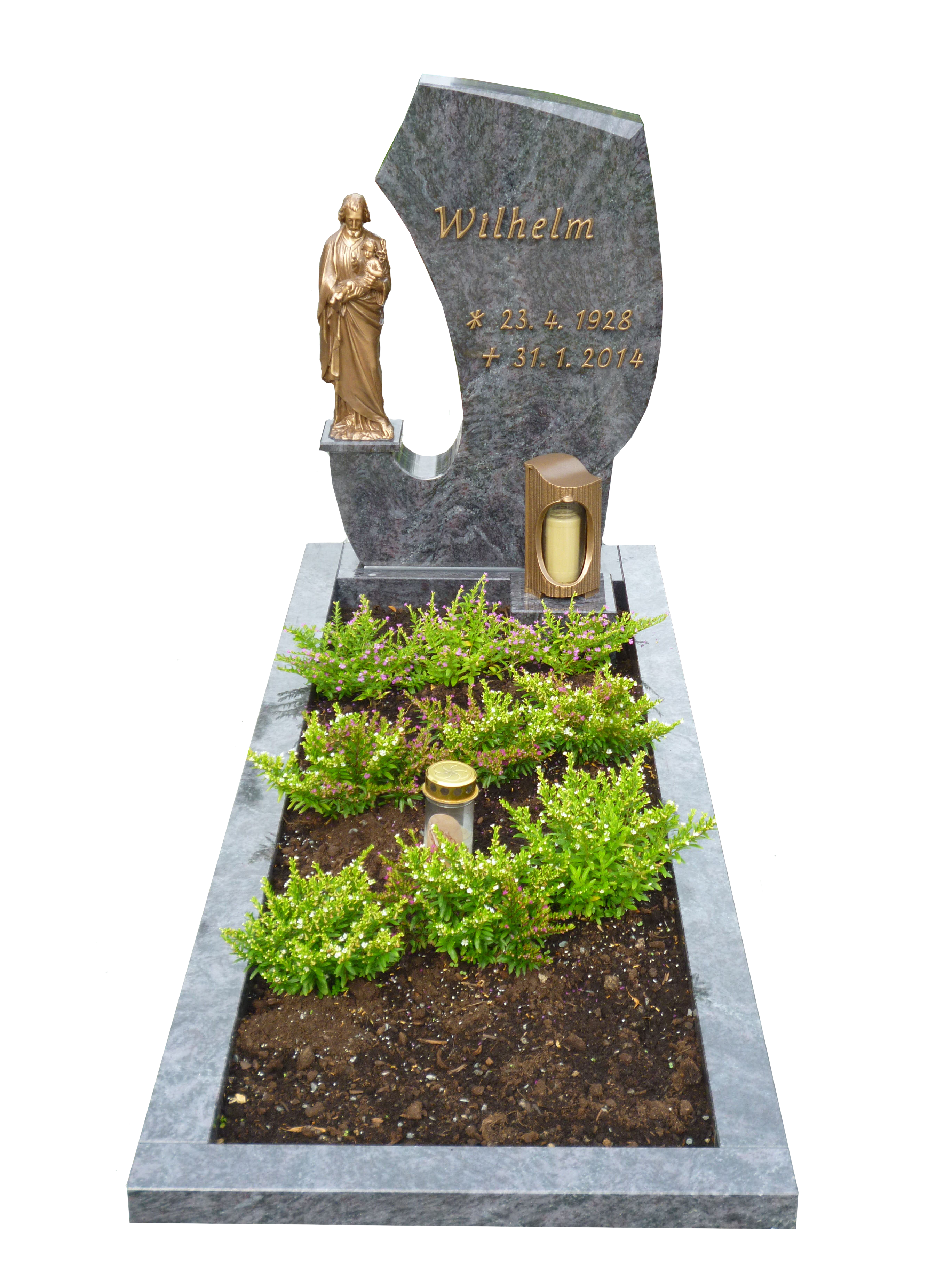 Einzelgrab-blau-Madonna-Einfassung
